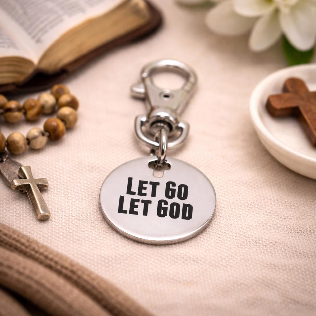 Let Go Let God Clip On Charm Faith Gift Stainless Steel Engraved Cross Charm Christian Accessory Religious Gift